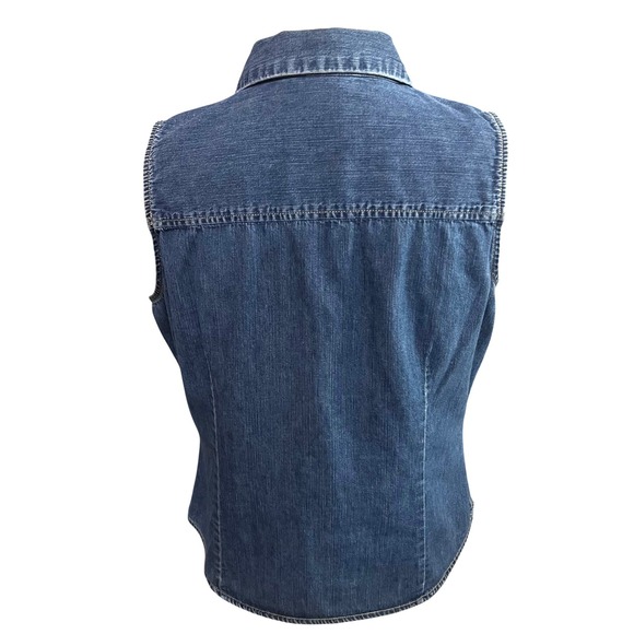 Women's Blue Denim Old Navy Vest Top Medium Wash Sleeveless Snap Jacket L - Picture 2 of 5